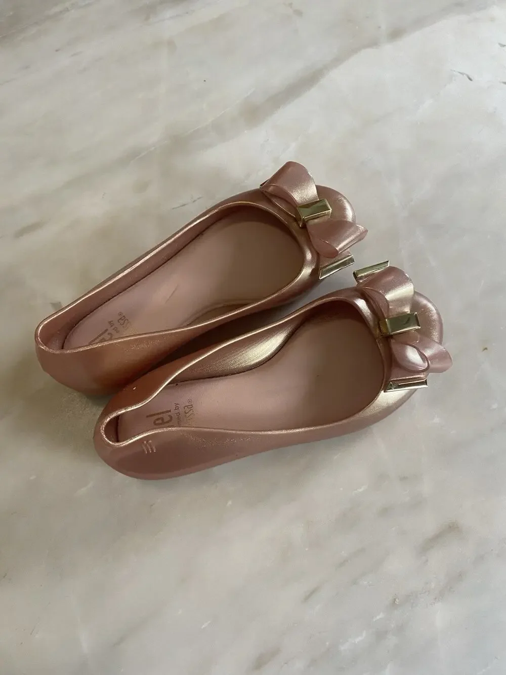 Mini melissa Mel dreamed by melissa rose gold Pink Bow Flat Ballet Girls us 11
